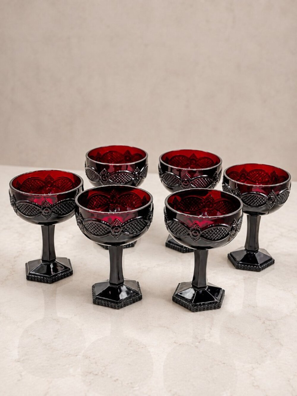 Vintage Avon Cape Cod Ruby Red Glass Sherbet Dessert Cups Set of 5